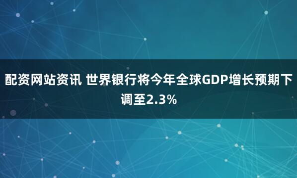 配资网站资讯 世界银行将今年全球GDP增长预期下调至2.3%